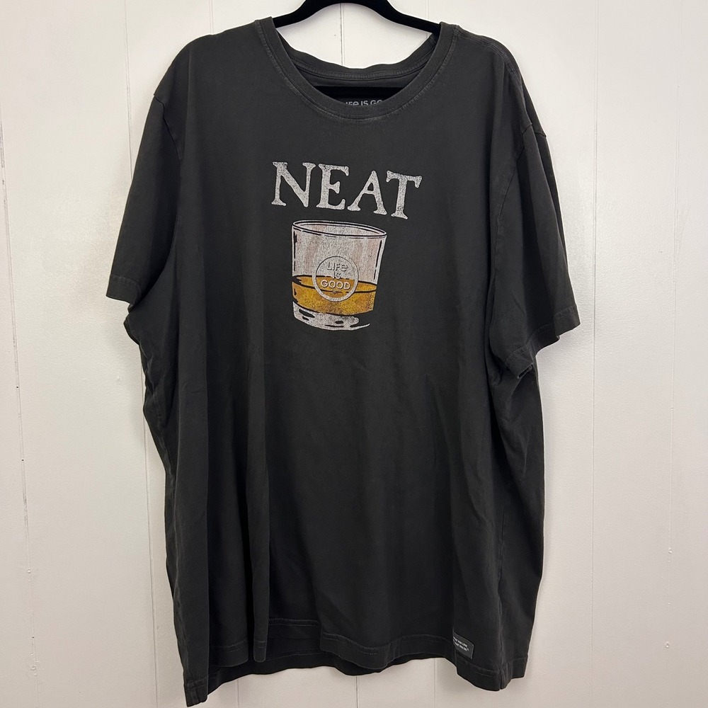 Life is Good Mens XXL Crusher Tee Black Whiskey Neat Graphic T-Shirt 2554
